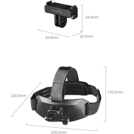 SmallRig 6304 - pasek, mocowanie POV, uchwyt montażowy na głowę z adapterem mocowania do DJI Osmo Action 6 / Nano - wymiary